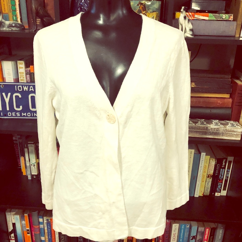 Vineyard Vines White One Button V-Neck Cardigan